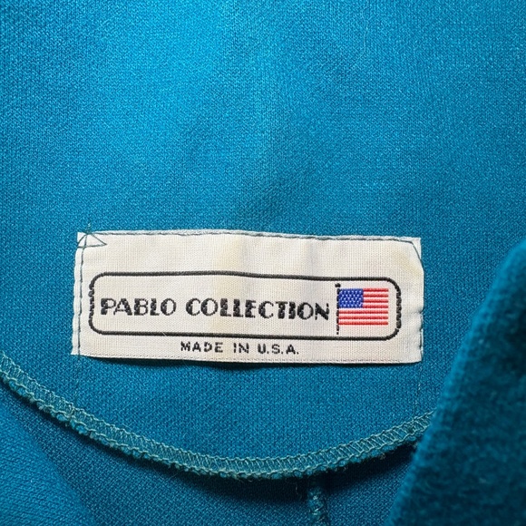 Pablo Collection Blue/Green V-Neck Button Lace Skirt Suit Set Size P14 Vtg 80s - Picture 3 of 11